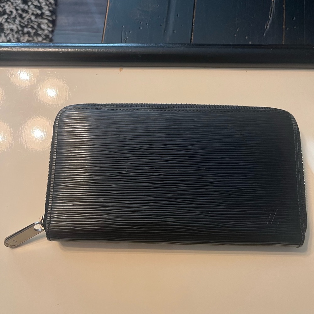 Black Textured Zip-Around Wallet